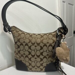 Coach Tan and Brown Signature Shoulder Bag